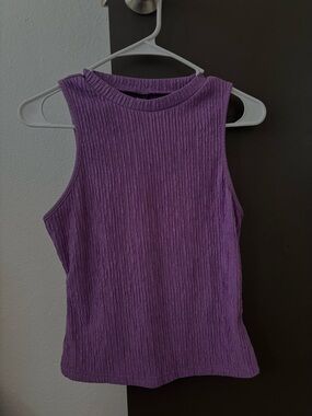SHEIN Purple Textured Sleeveless Mock Neck Tank Top - S